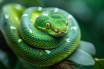 Fototapeta premium Green snake - symbol of new year 2025