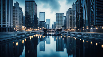 Obraz premium Majestic Cityscape Reflections at Twilight