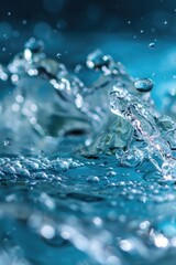 A splash of water on a blue surface