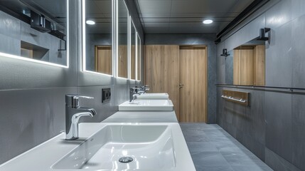 Modern bathroom with sinks and mirrors in a public space