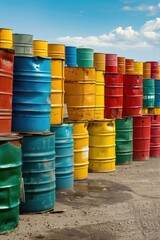 A row of colorful barrels stacked on top of each other