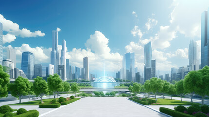 Fototapeta premium Futuristic Urban Oasis: Cityscape of Tomorrow