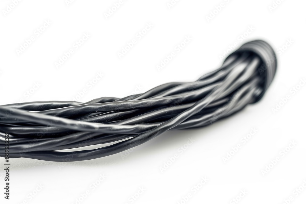 Poster close-up shot of various black and white wires on a white background, suitable for technology or diy