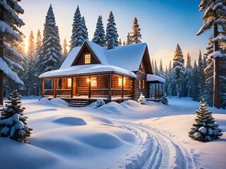 Fototapeta premium christmas scene. house in the mountains