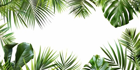 Fototapeta premium Beautiful Tropical Green Leaves Isolated on White Background, Perfect for Natural Product Marketing and Summer Garden Promotions. AI-Generated 4K Wallpaper.