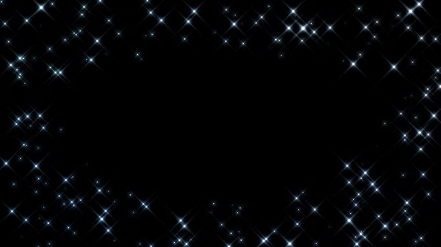 Loop of shining blue stars coming towards you.Transparent background with center space.