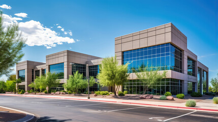 Obraz premium Sleek Modern Office Building on a Sunny Day