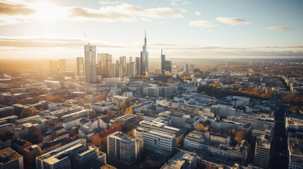 Obraz premium Majestic Sunset Over Bustling Metropolitan Skyline