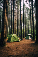 Serene Camping Experience among Towering Pines