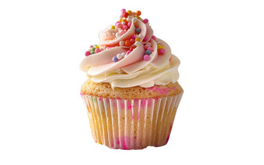 Pink And White Cupcake With Sprinkles Isolated On White Background
