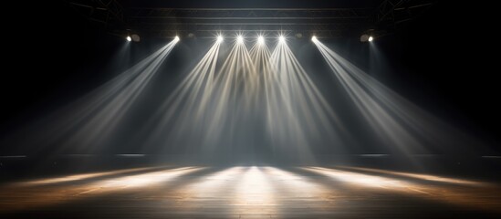 Empty Theater Stage Illuminated by Spotlight Beams