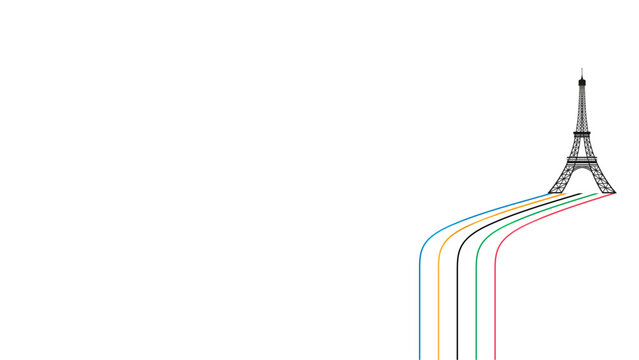 Colored olympic games rainbow wave and Eiffel tower isolated  - vector