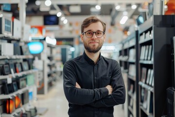 Obraz premium A friendly salesperson in an electronics store.