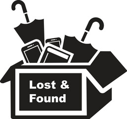 Lost and found icon vector illustration, box icon, umbrella icon, book icon, mobile icon. book, umbrella, mobile, phone lost icon, found icon.