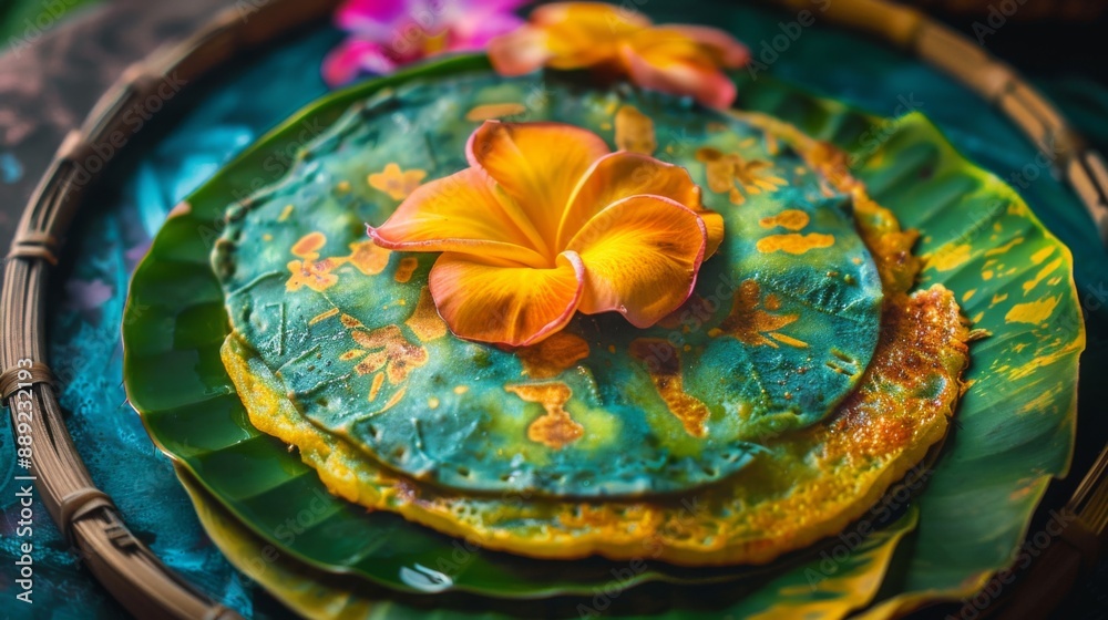 Poster Close-up of Roti Sai Mai presented with artistic flair, showcasing its vibrant colors and delicate texture.