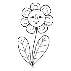 A kawaii flower illustration for print,a coloring page for children.