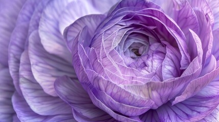 Obraz premium Macro shot of a purple ranunculus, emphasizing the soft, overlapping petals