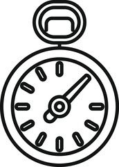 Simple, clear line art icon of a round pocket watch with its hands moving, indicating the passage of time
