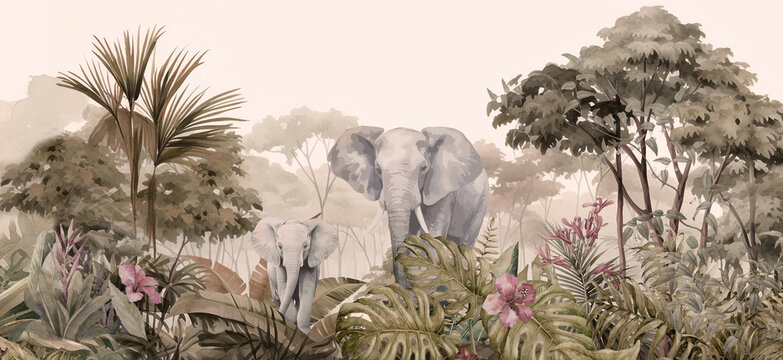 Fototapeta landscape view animals tropical forest