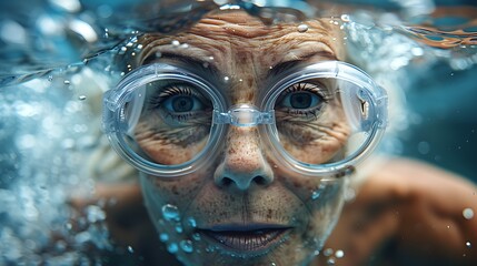 Fototapeta premium Swimming competitive swimmer middle age 50th old