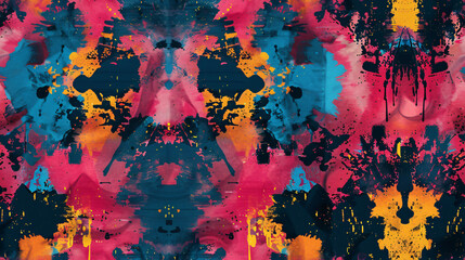 Colorful abstract painting background with a kaleidoscopic pattern, created with brush strokes and paint splatters