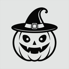 spooky Halloween pumpkin with hat silhouette