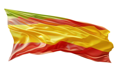 Waving Flag of Catalonia, Spain, Yellow and Red Stripes With Green Detail