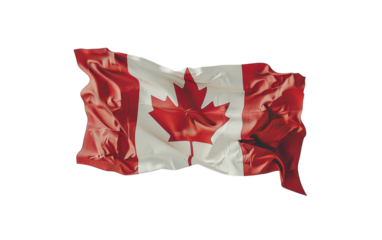 Canadian Flag Waving in the Wind on a White Background