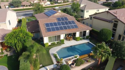 Modern Home with Solar Panels and Pool