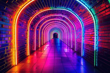 Fototapeta premium Illuminated Neon Light Passageway