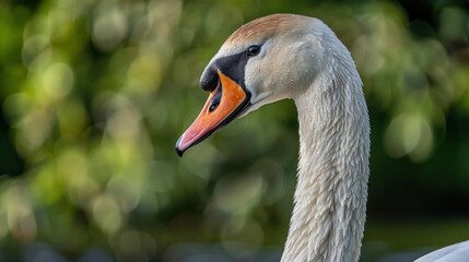 Obraz premium White swan's head and neck captured in stunning detail with natural surroundings