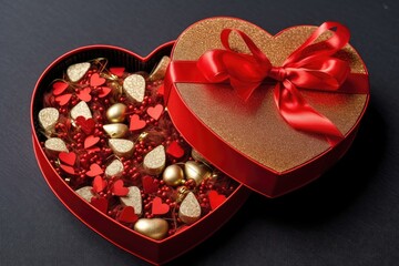 Naklejka premium Luxurious Heart-Shaped Gift Box with Red Ribbon