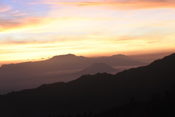 Natural scenery at sunrise on Mount Bromo at Bromo Tengger Semeru National Park, East Java, Indonesia