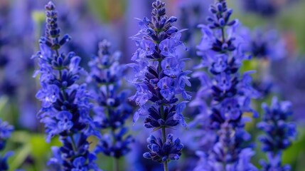 Close up of blooming Salvia rosmarinus