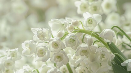 Obraz premium Close up of Convallaria majalis blooms focused shot