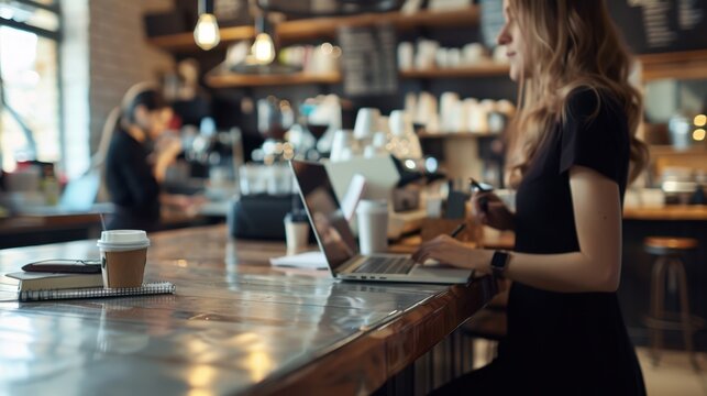 The woman working in cafe