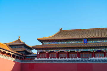 Meridian Gate of the Forbidden City under bright sun and blue sky