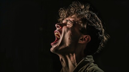 Obraz premium A person's face showing surprise or shock, with their mouth wide open