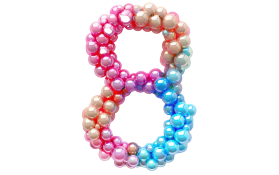 Colorful Pearl Number Eight Against White Background