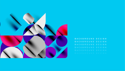 Color beautiful circles, semi circles, squares and round triangles. Geometric mosaic style pattern abstract background for wallpaper, banner, backdrop, card, book Illustration, landing page