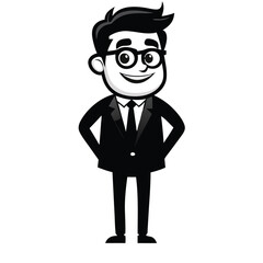 Obraz premium vector black color silhouette of a funny Businessman cartoon vector, 