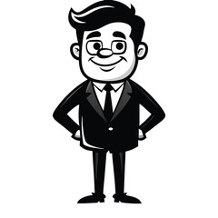 Obraz premium vector black color silhouette of a funny Businessman cartoon vector, 