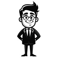vector black color silhouette of a funny Businessman cartoon vector, 