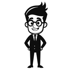 vector black color silhouette of a funny Businessman cartoon vector, 