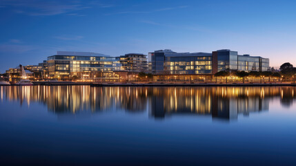 Fototapeta premium Twilight Reflections of Modern Office Architecture