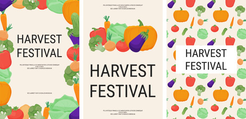 harvest festival. vegetables template set for poster. Vector autumn illustration.