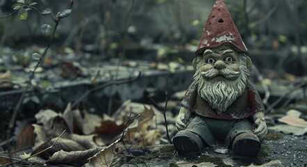 Old Country Garden Gnome: Vintage, Gritty, Dark and Haunting in Abandoned Garden