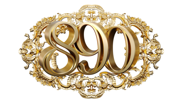 golden number eight hundred ninety in the center of Decorative golden vintage frames, number 890