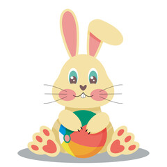 Vector bunny isolated on white background. Bunny with a ball. Toys cute bunny.