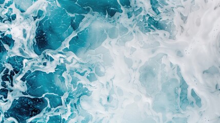 Obraz premium Dynamic ocean waves and splashing water, capturing the intense energy and movement of the sea with vibrant blue and white colors.